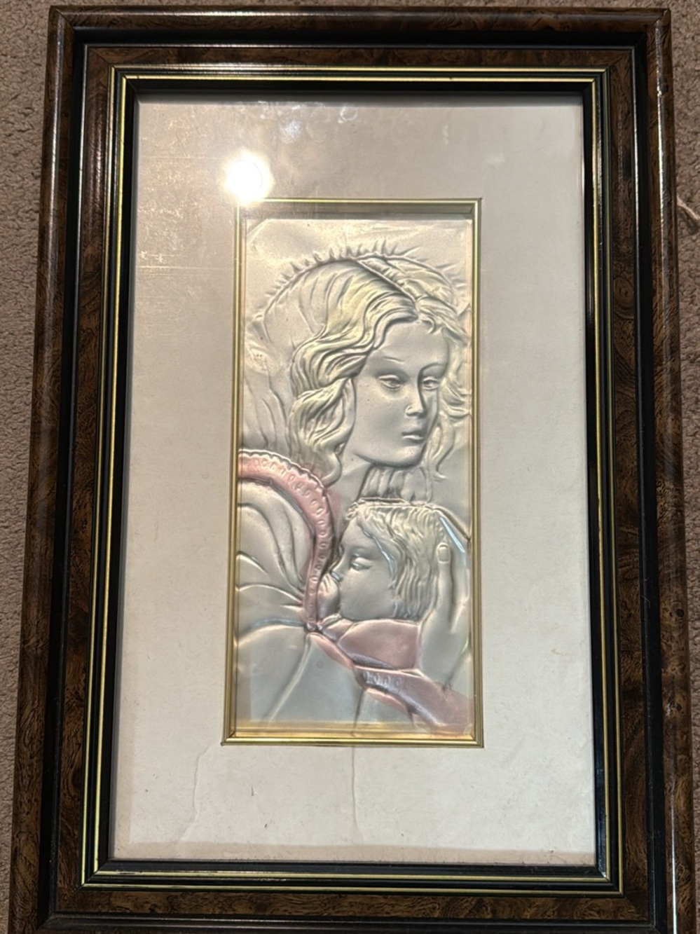 Acca Italian sterling silver bas-relief plaque featuring a Madonna and Child